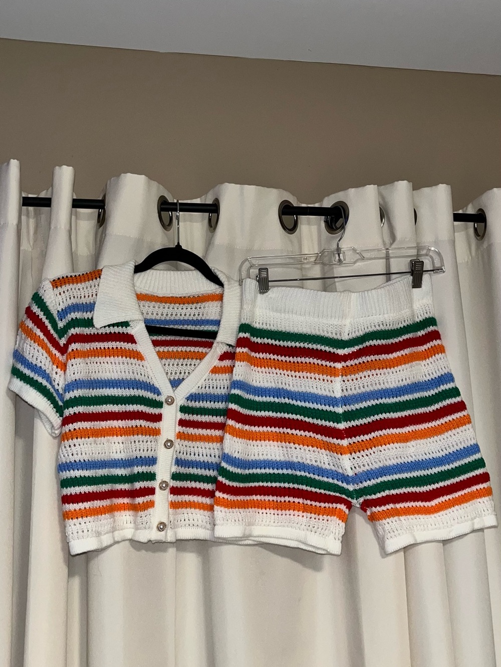 SHEIN White Crochet Stripe High Waist Shorts